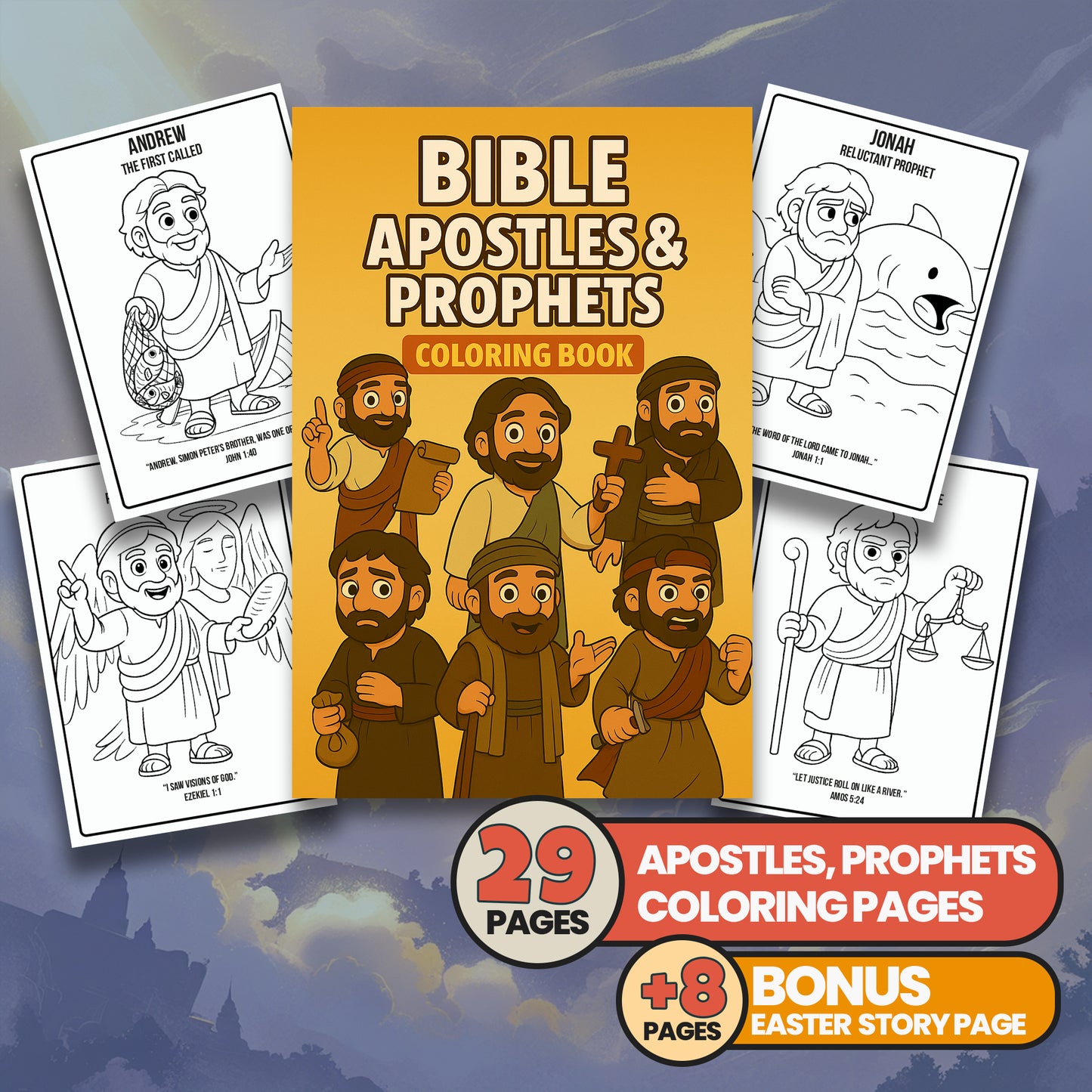 Bible Prophets & Apostles Coloring Book: Christian Activity, Easter Story Bonus (PDF Pattern)