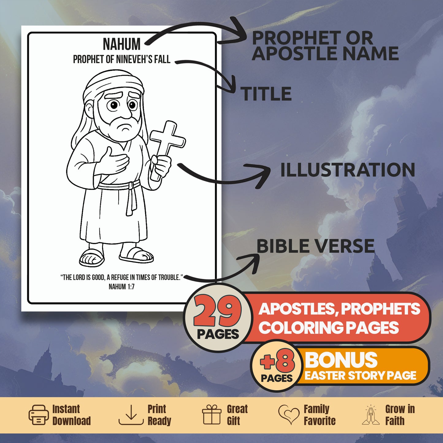 Bible Prophets & Apostles Coloring Book: Christian Activity, Easter Story Bonus (PDF Pattern)