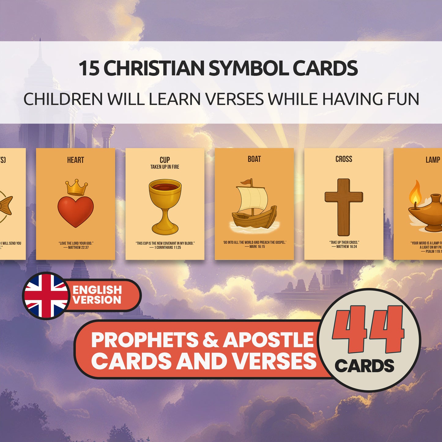 Bible Flashcards: Prophets, Apostles & Christian Symbols - Sunday School