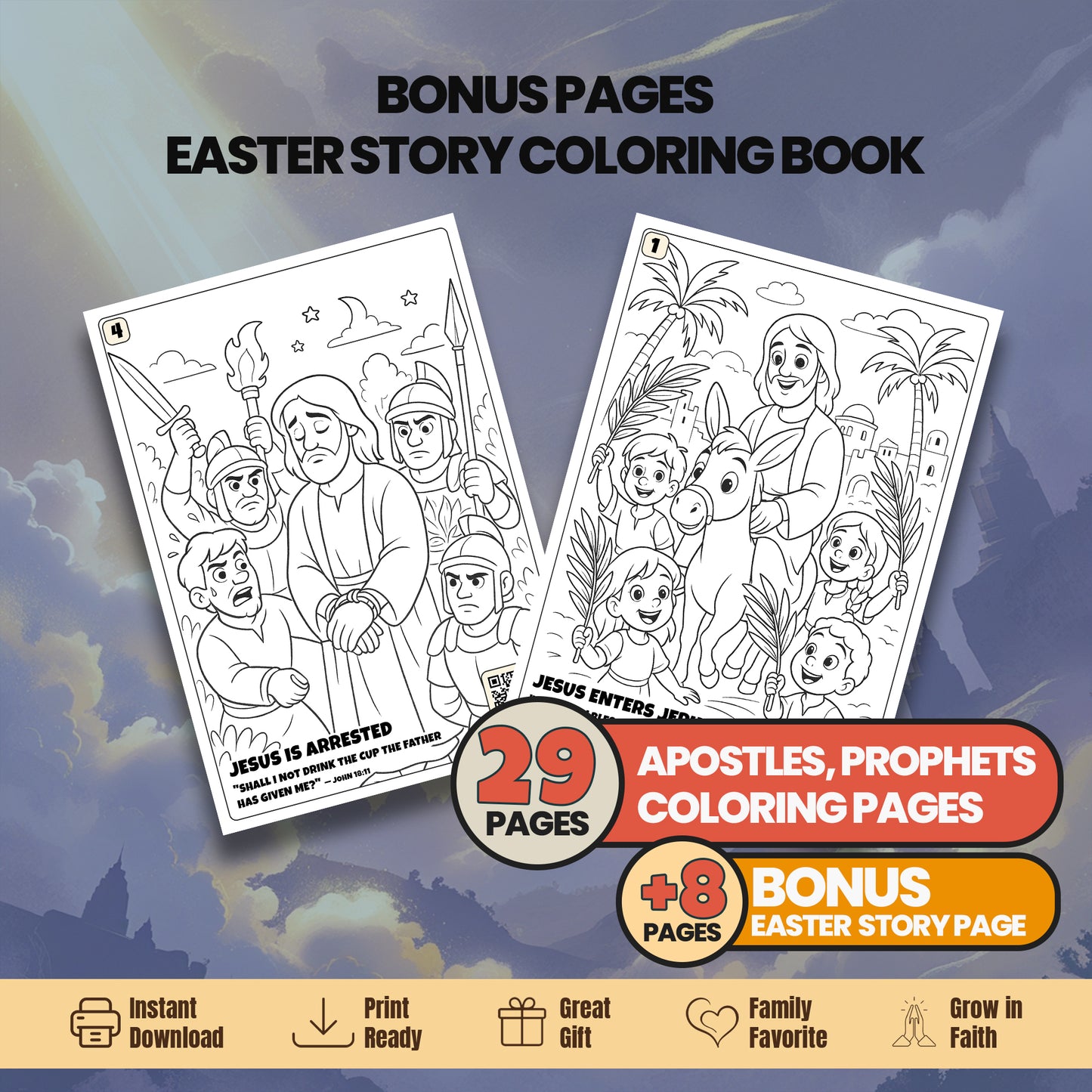 Bible Prophets & Apostles Coloring Book: Christian Activity, Easter Story Bonus (PDF Pattern)