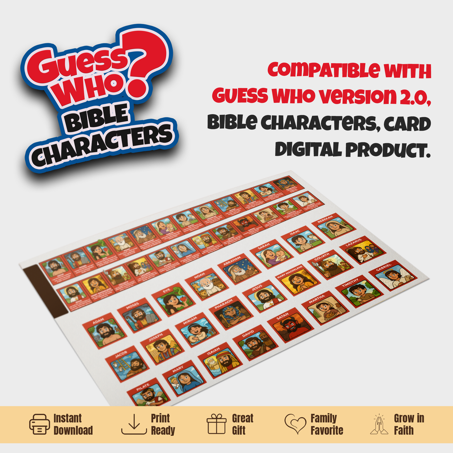 Guess Who 2.0 Bible Characters | Printable Christian Guess Who Game Inserts | Bible Heroes