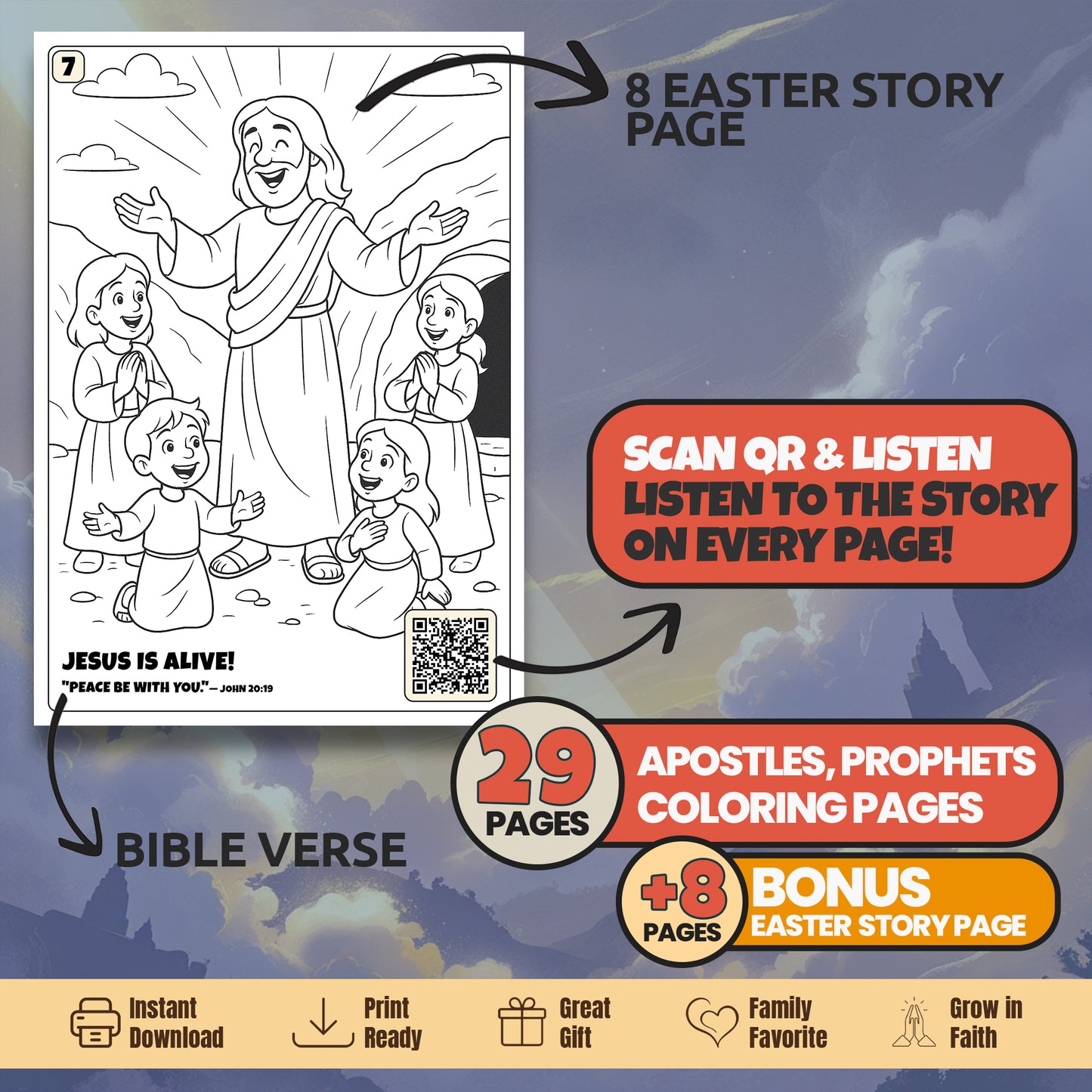 Bible Prophets & Apostles Coloring Book: Christian Activity, Easter Story Bonus (PDF Pattern)