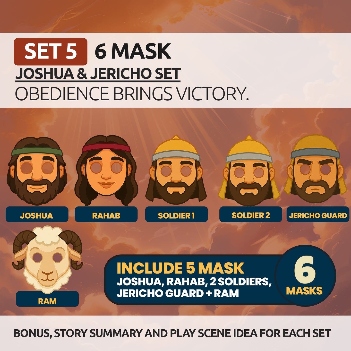 Printable Bible Character Masks Set: Sunday School Homeschool Activity (PDF Download)