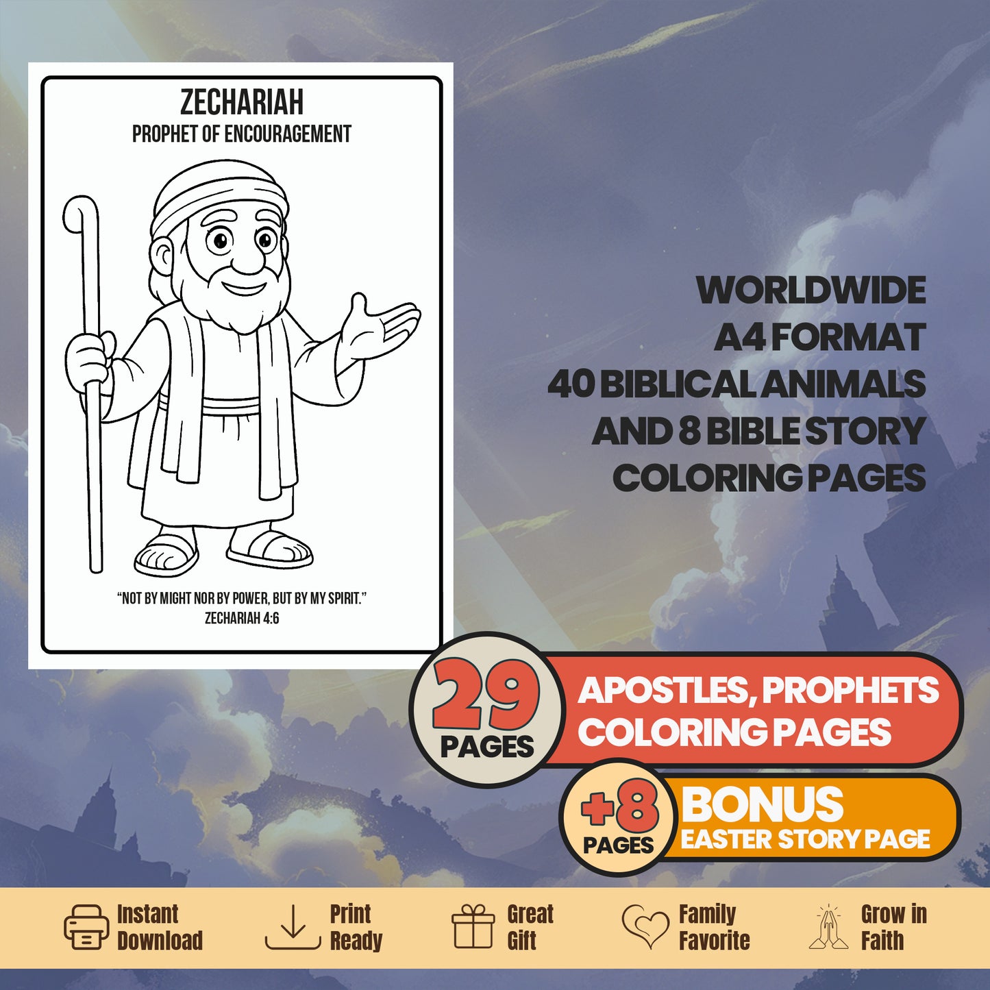 Bible Prophets & Apostles Coloring Book: Christian Activity, Easter Story Bonus (PDF Pattern)
