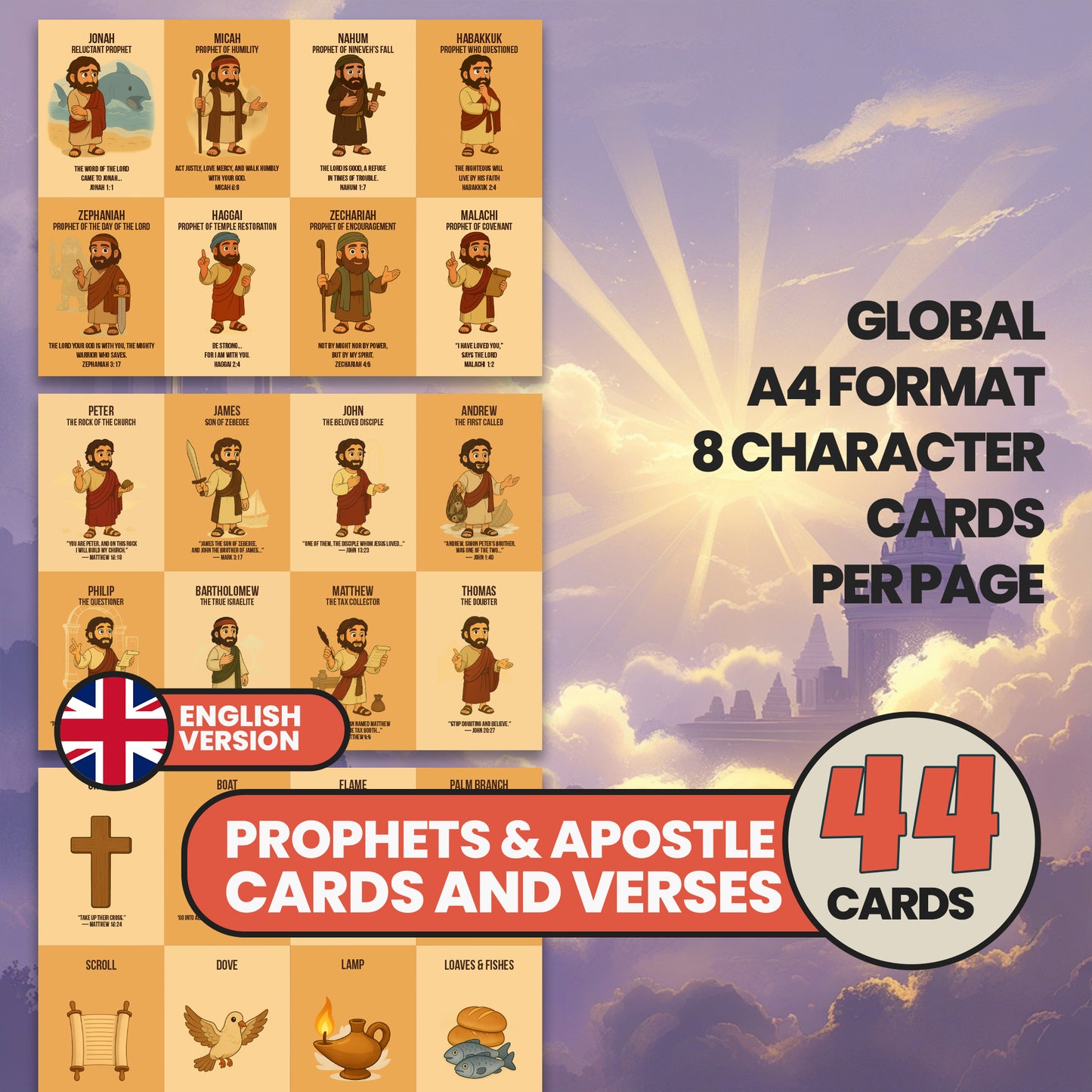 Bible Flashcards: Prophets, Apostles & Christian Symbols - Sunday School