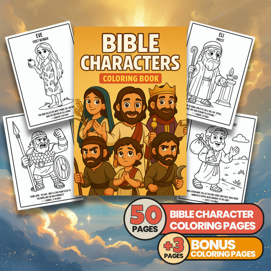Bible Character Coloring Book for Kids – 50 Printable Pages with Verses & Titles