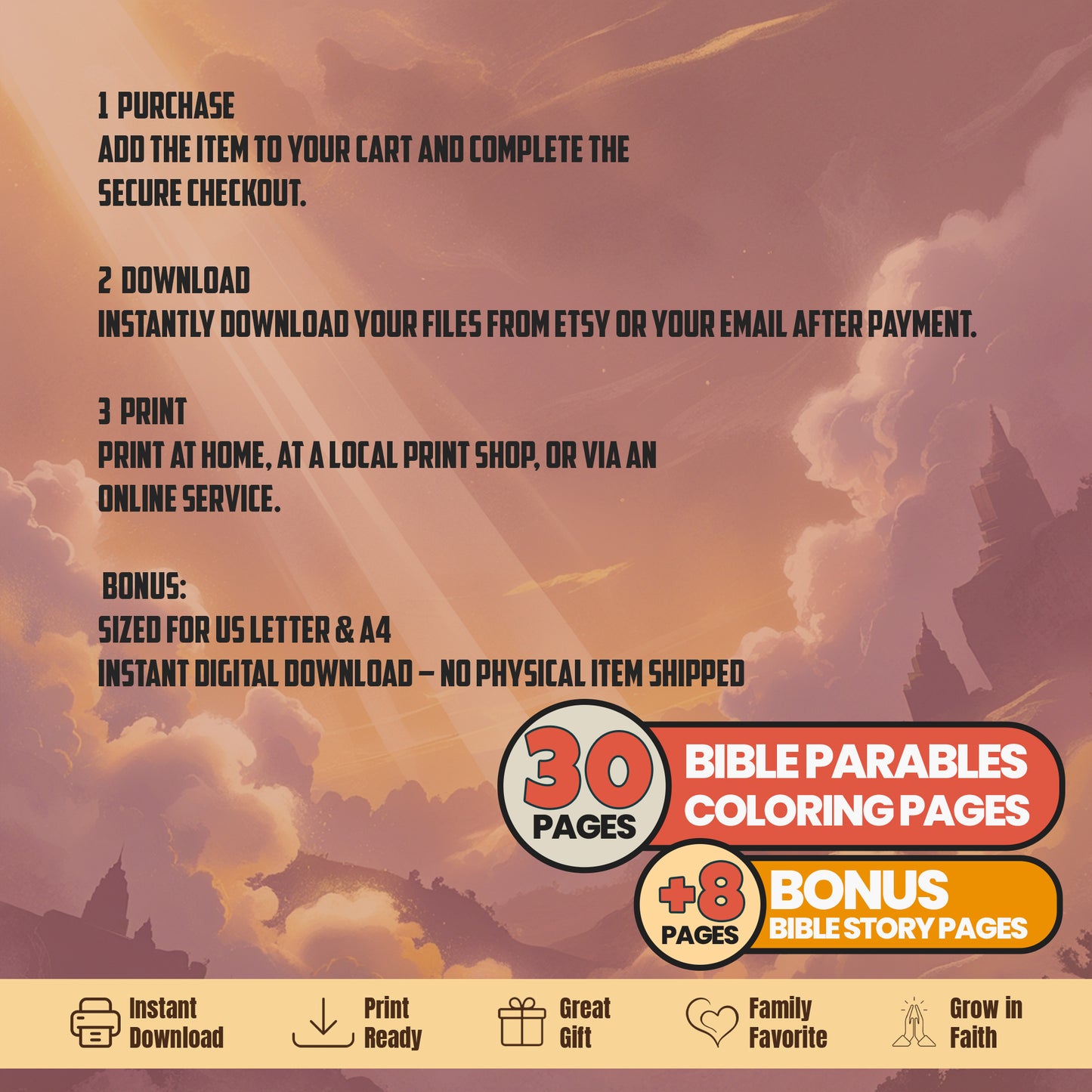 Bible Parables Coloring Book: 30 Printable Pages + Bible Story (Digital Download)