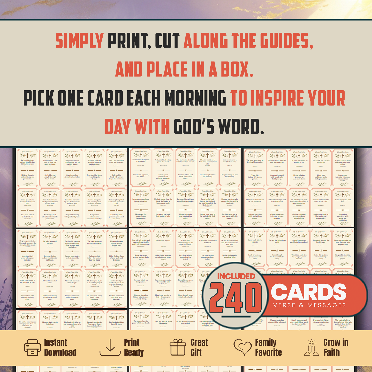 240 Bible Verse Cards: Christian Inspiration, Women's Ministry (PDF)