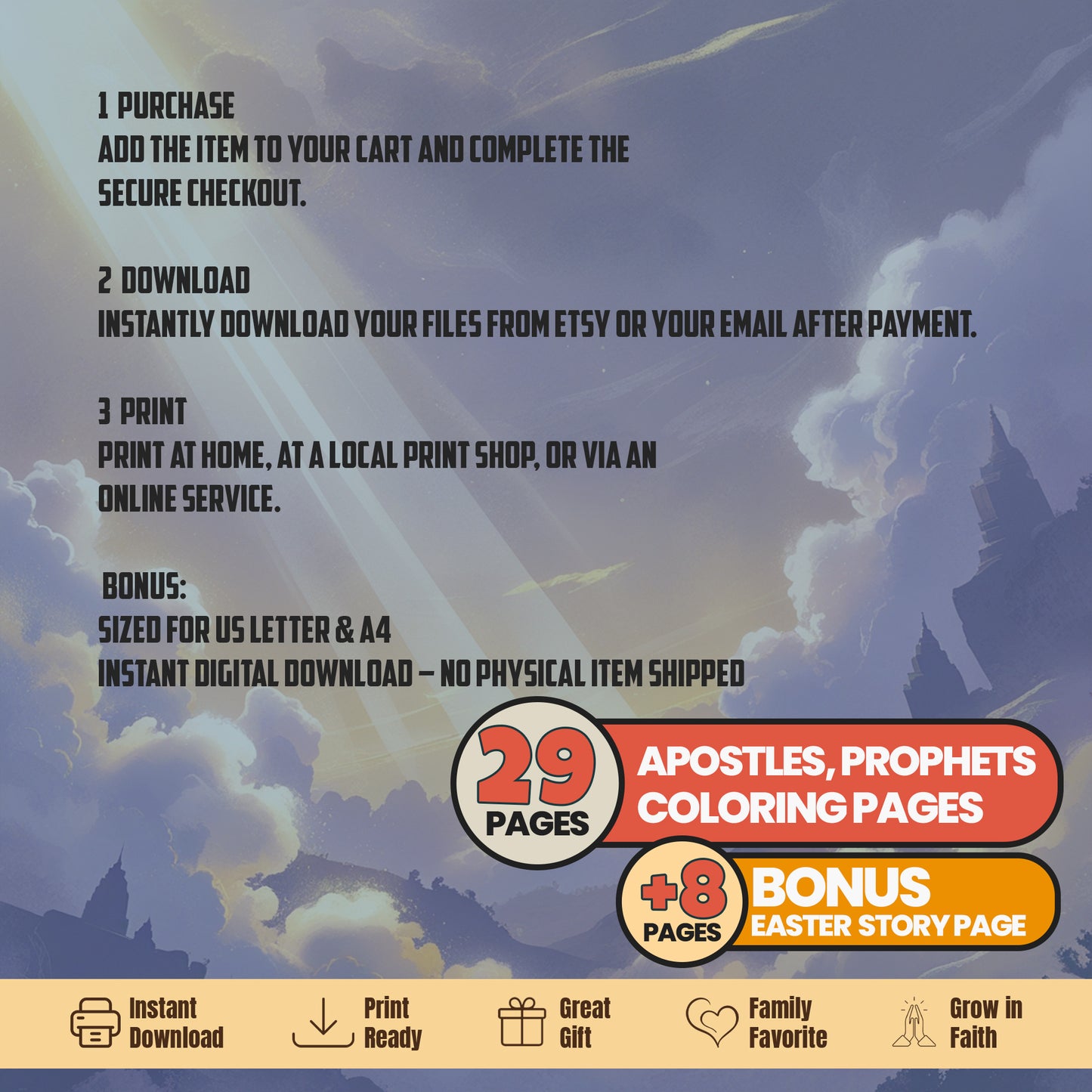 Bible Prophets & Apostles Coloring Book: Christian Activity, Easter Story Bonus (PDF Pattern)