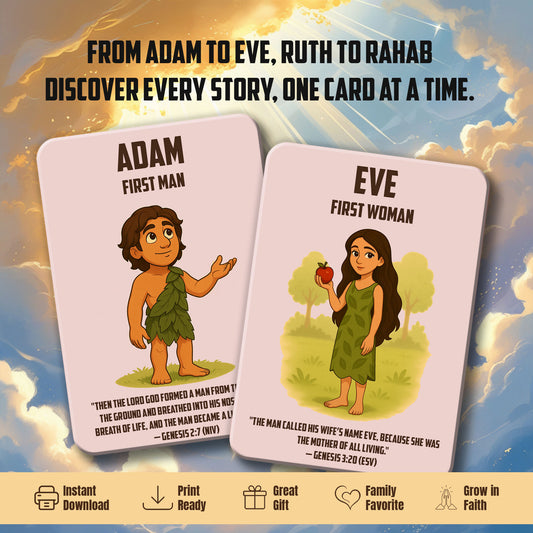 Bible Character Cards for Kids – Printable Christian Flashcards with Verses | Faith Learning Tool