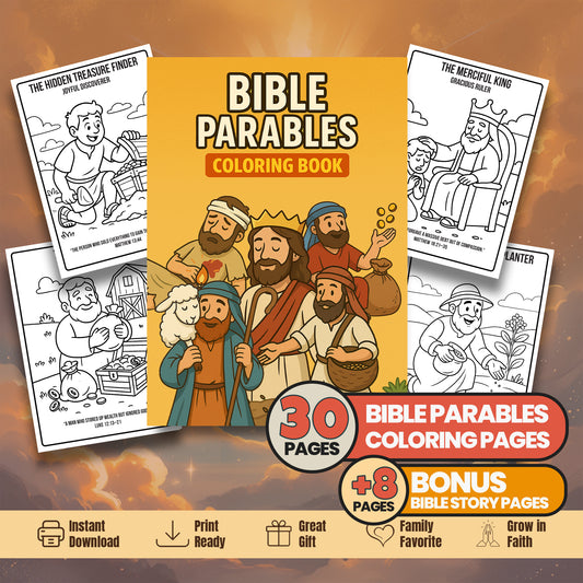 Bible Parables Coloring Book: 30 Printable Pages + Bible Story (Digital Download)