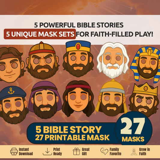 Printable Bible Character Masks Set: Sunday School Homeschool Activity (PDF Download)