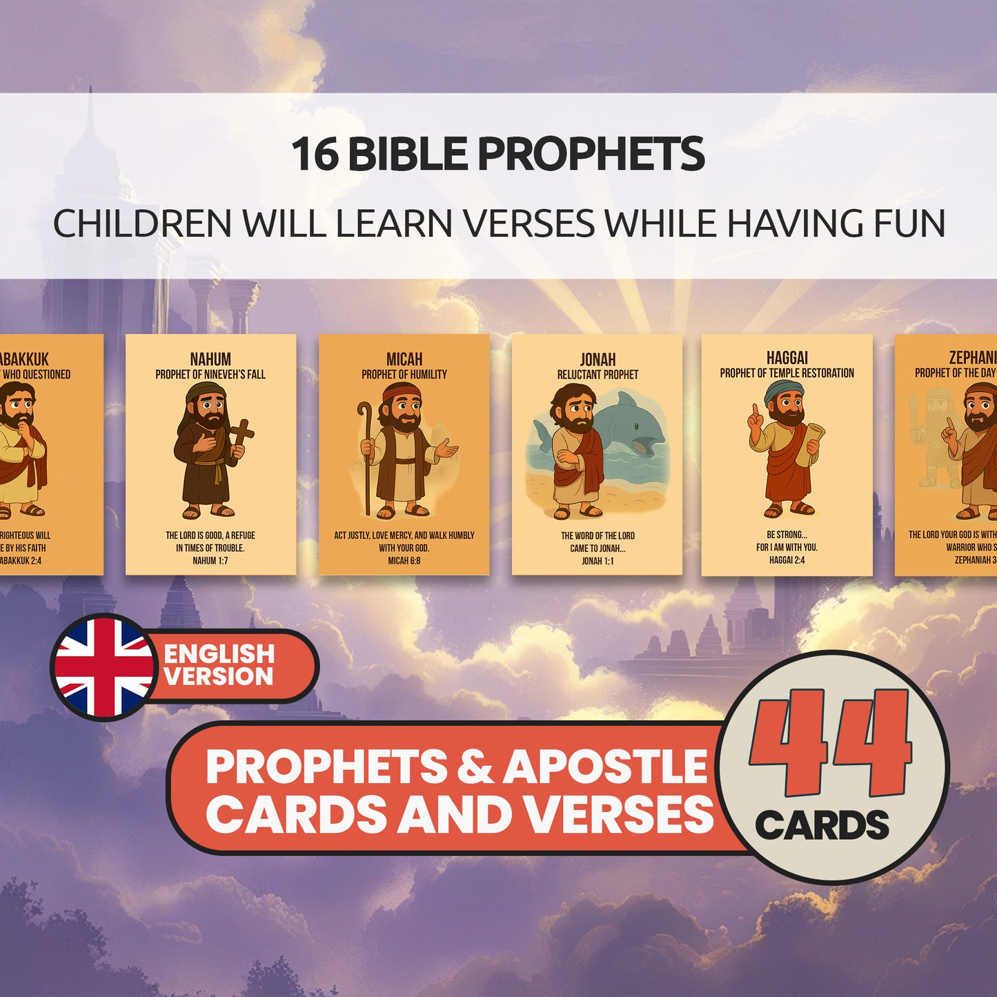 Bible Flashcards: Prophets, Apostles & Christian Symbols - Sunday School
