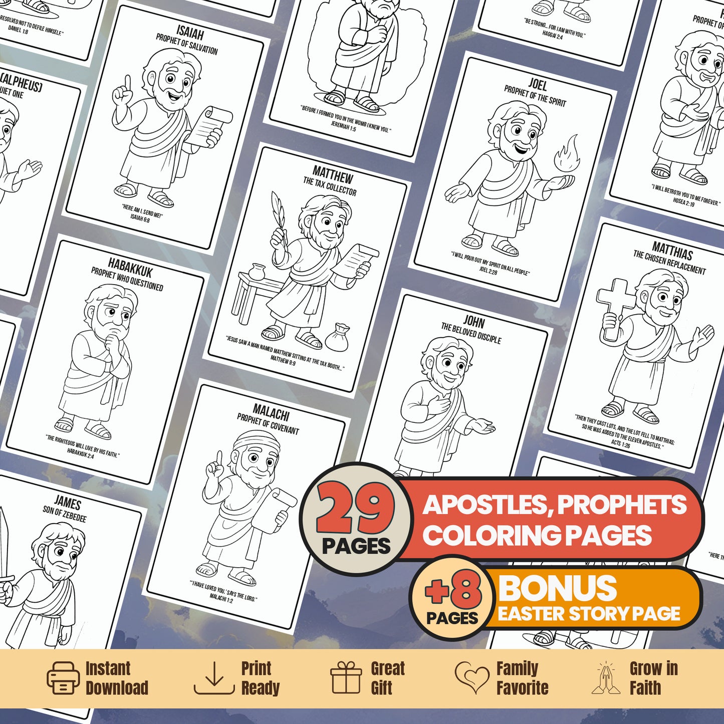 Bible Prophets & Apostles Coloring Book: Christian Activity, Easter Story Bonus (PDF Pattern)