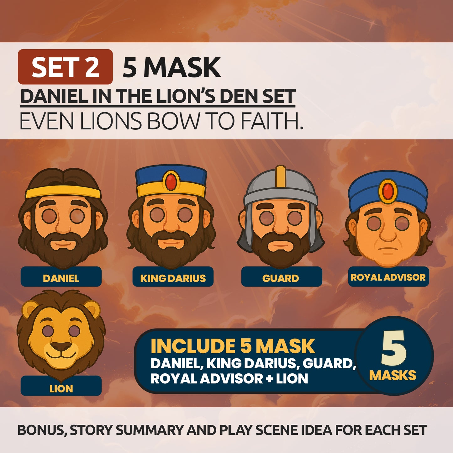 Printable Bible Character Masks Set: Sunday School Homeschool Activity (PDF Download)