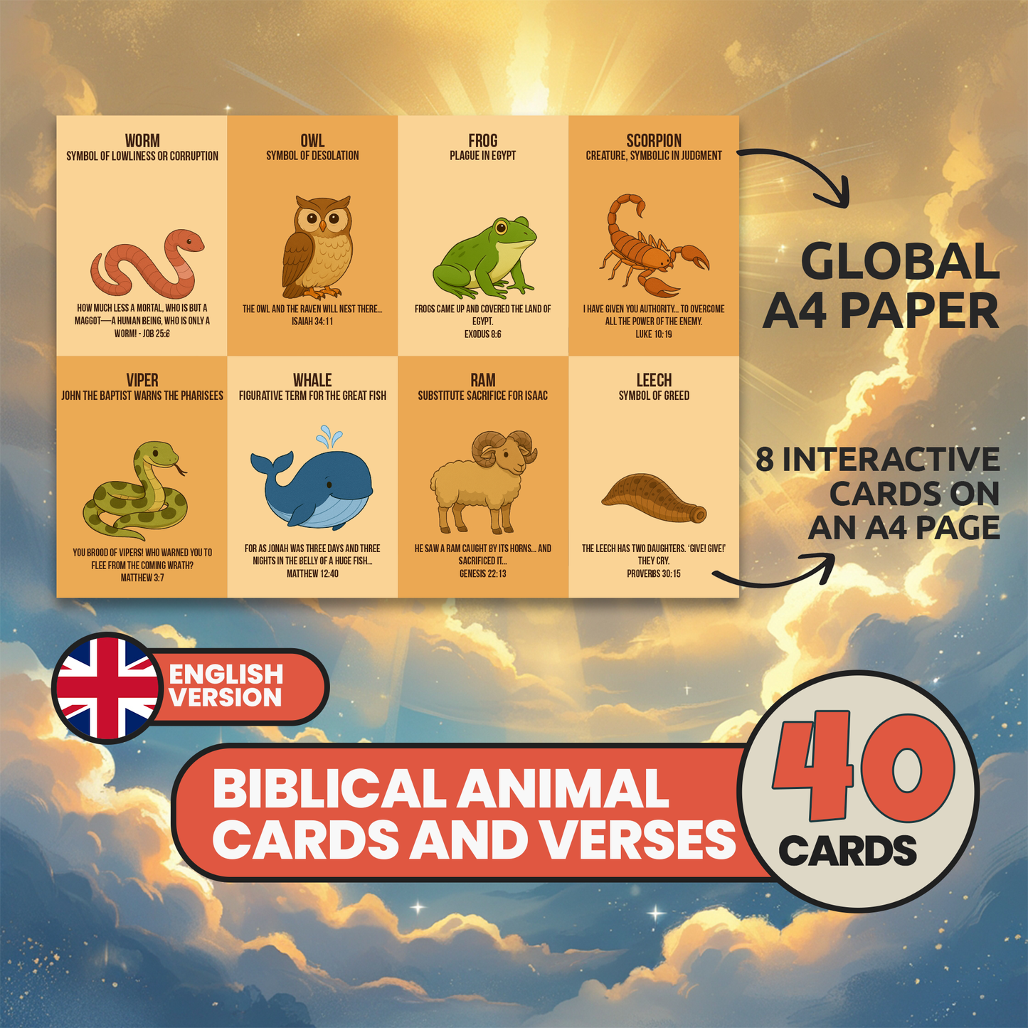 Bible Animals Flashcards for Kids: Sunday School Homeschool Printable