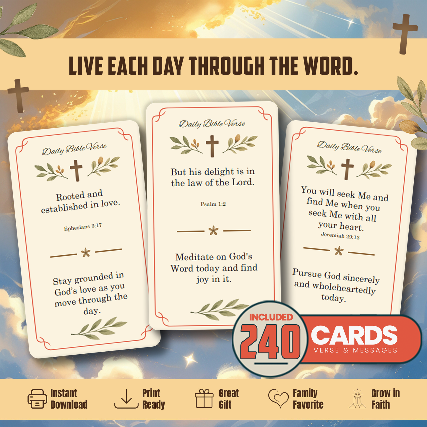 240 Bible Verse Cards: Christian Inspiration, Women's Ministry (PDF)