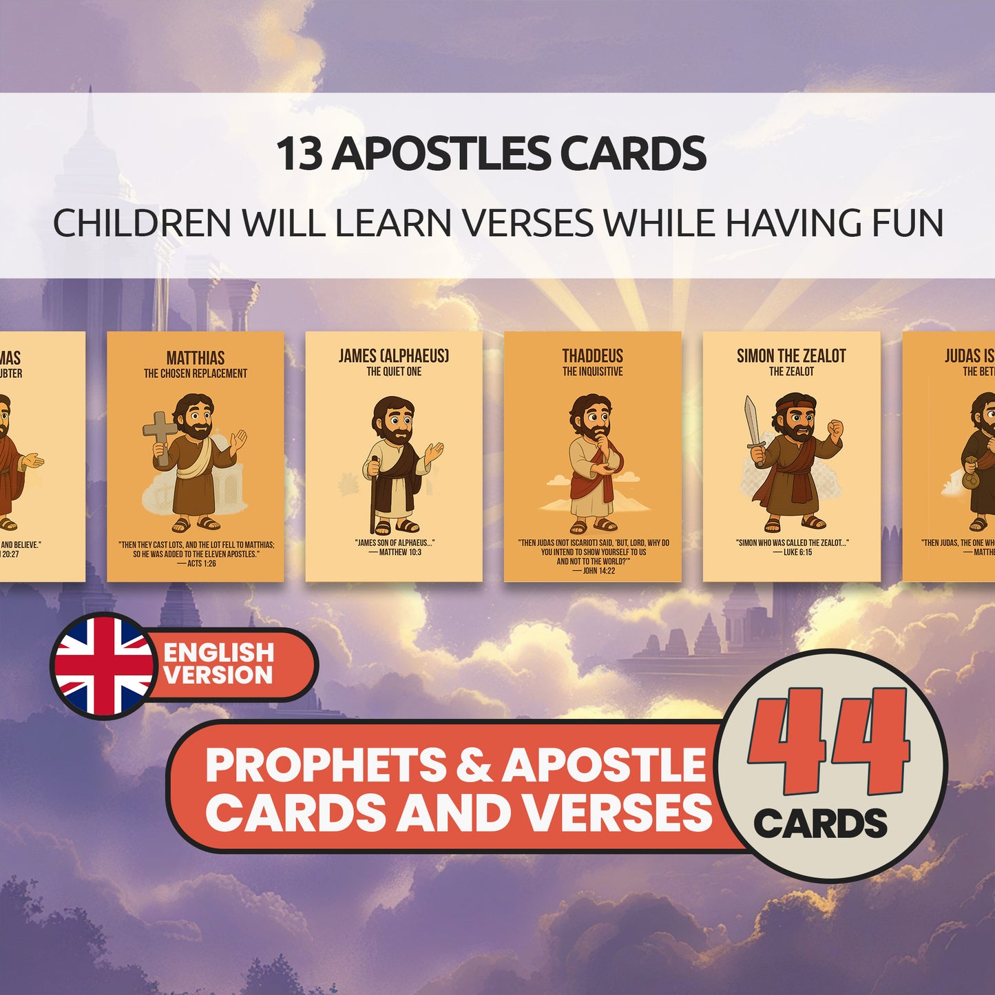 Bible Flashcards: Prophets, Apostles & Christian Symbols - Sunday School