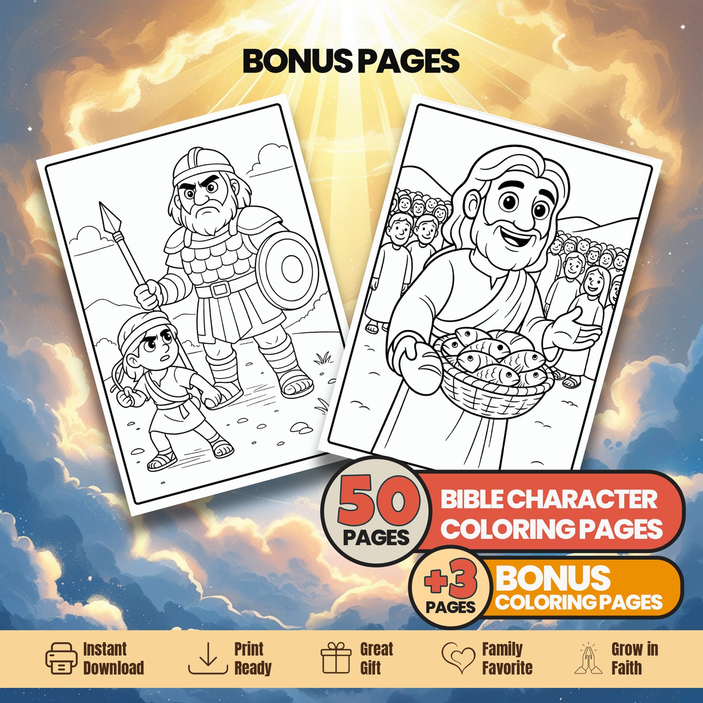 Bible Character Coloring Book for Kids – 50 Printable Pages with Verses & Titles
