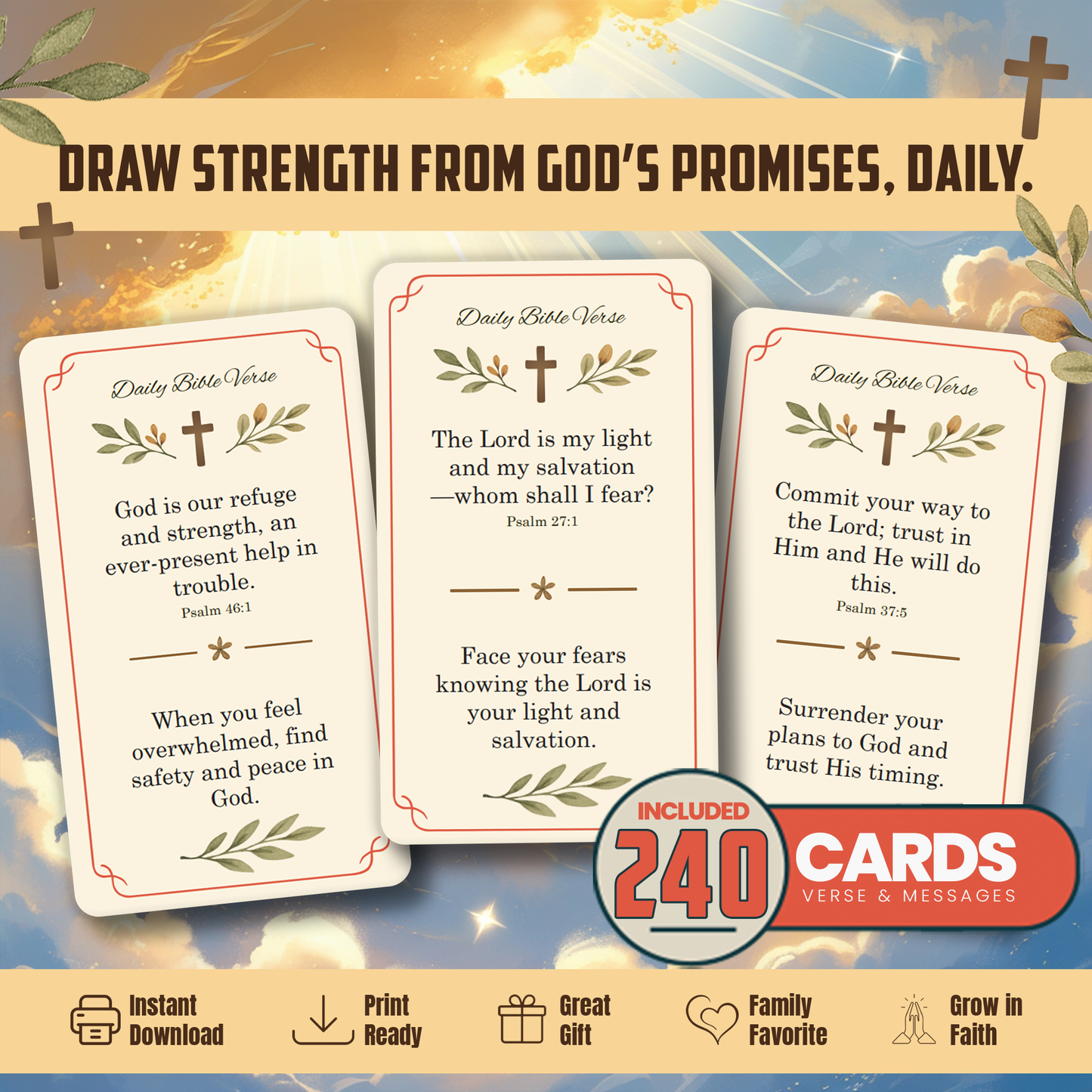 240 Bible Verse Cards: Christian Inspiration, Women's Ministry (PDF)