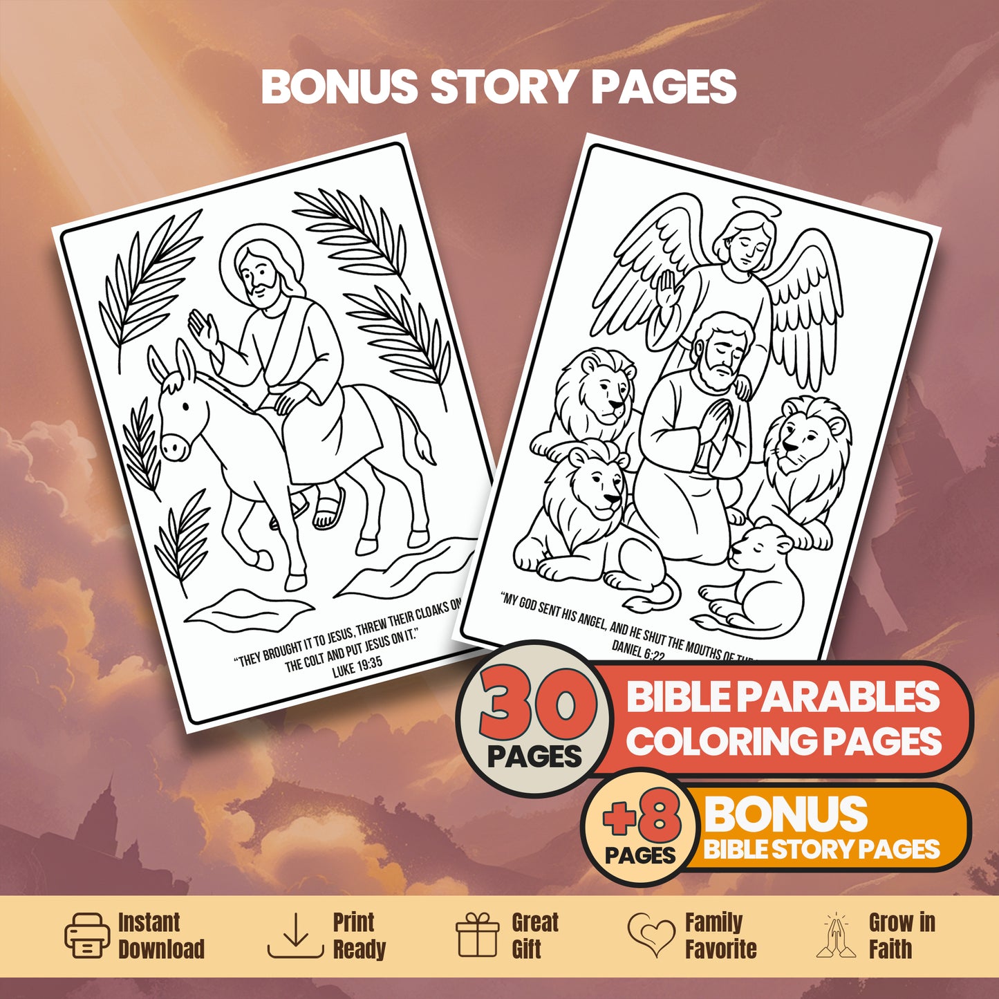 Bible Parables Coloring Book: 30 Printable Pages + Bible Story (Digital Download)