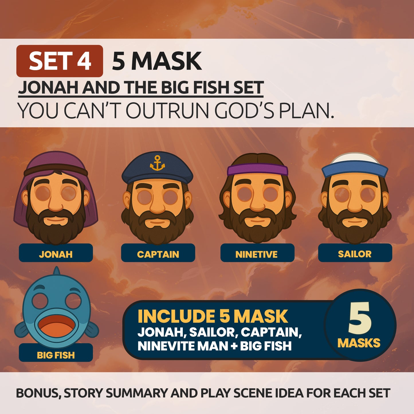 Printable Bible Character Masks Set: Sunday School Homeschool Activity (PDF Download)