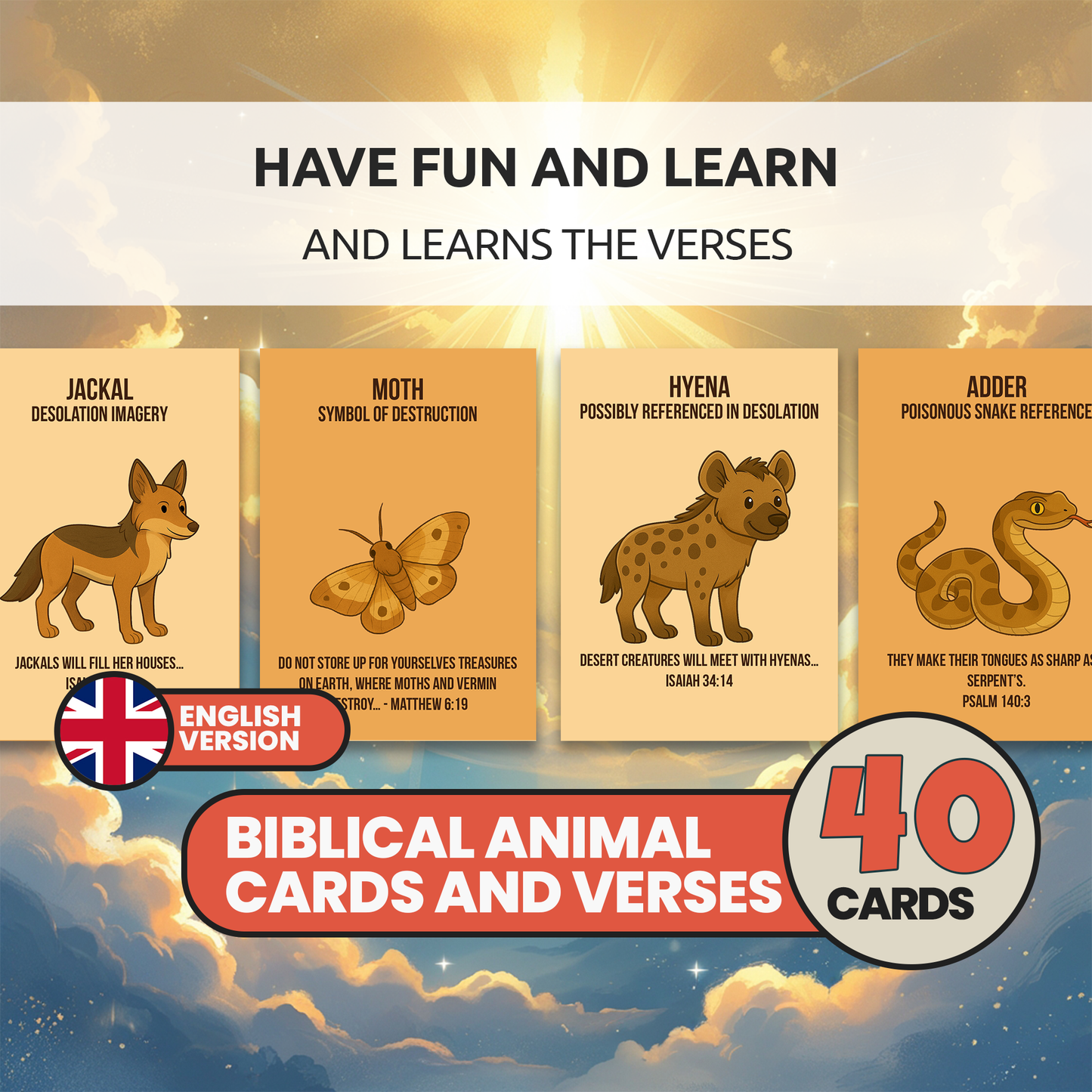 Bible Animals Flashcards for Kids: Sunday School Homeschool Printable