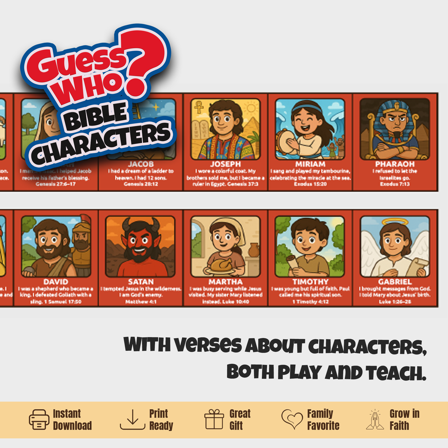 Guess Who 2.0 Bible Characters | Printable Christian Guess Who Game Inserts | Bible Heroes