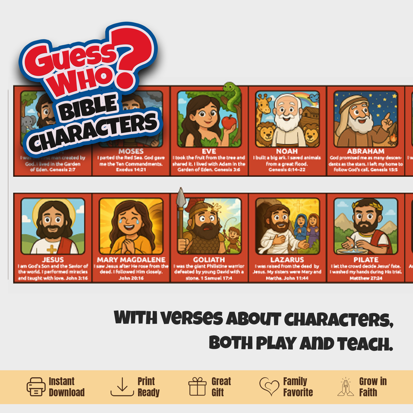 Guess Who 2.0 Bible Characters | Printable Christian Guess Who Game Inserts | Bible Heroes