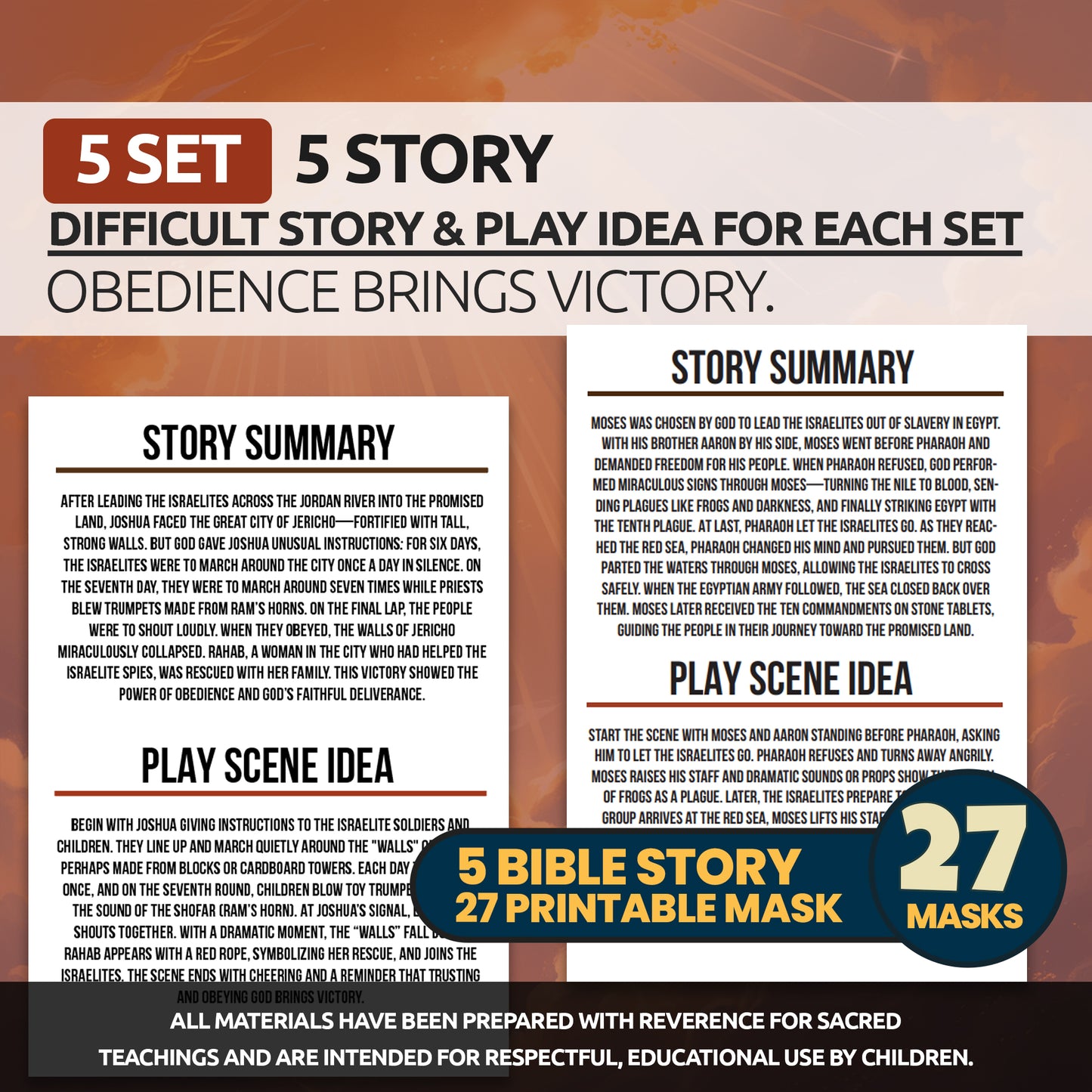 Printable Bible Character Masks Set: Sunday School Homeschool Activity (PDF Download)