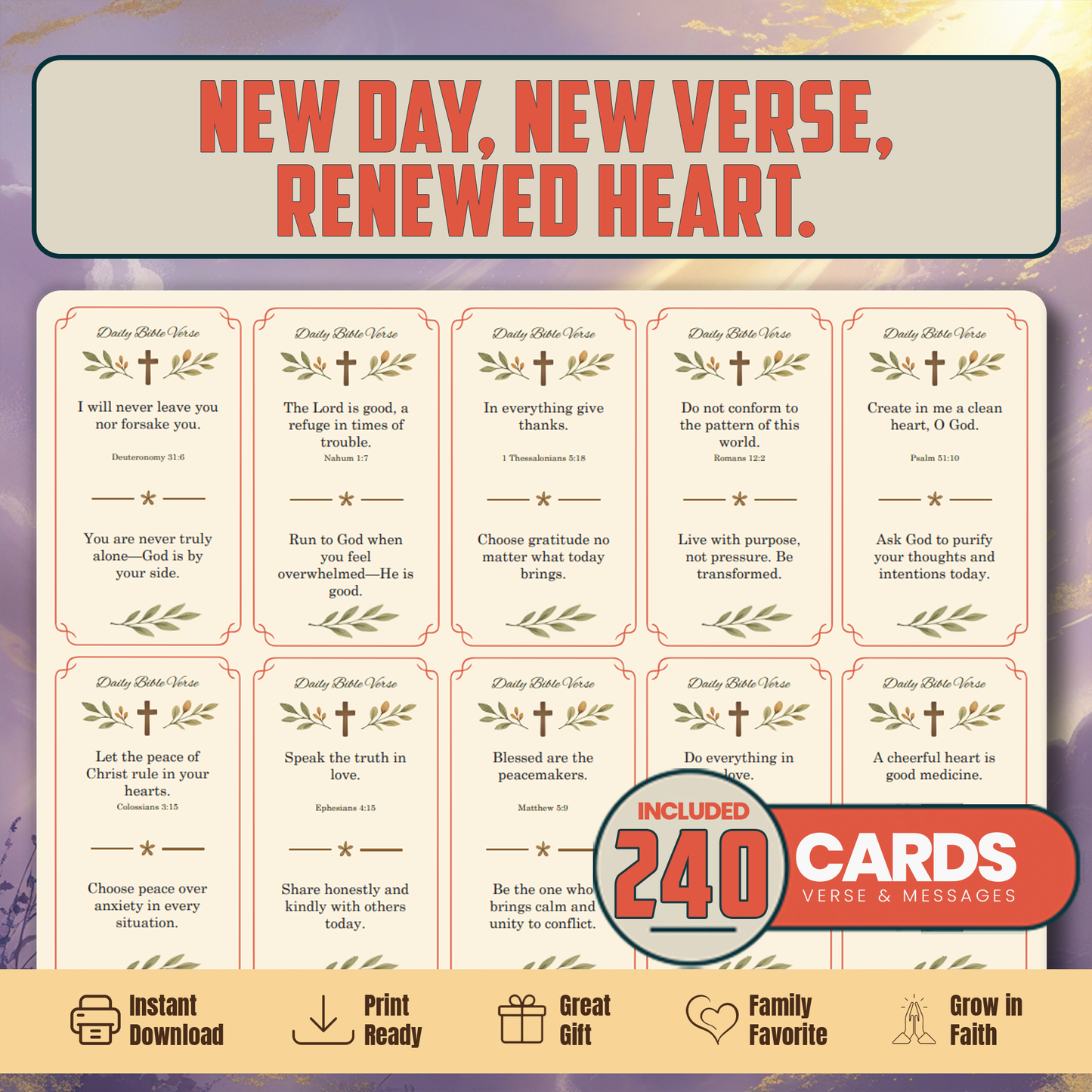 240 Bible Verse Cards: Christian Inspiration, Women's Ministry (PDF)