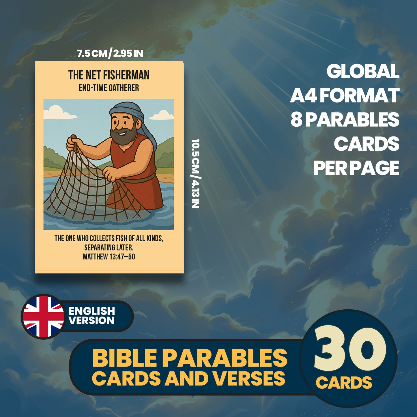 Bible Parables Character Cards for Kids | 30 Christian Parable Cards and Verses | Sunday School