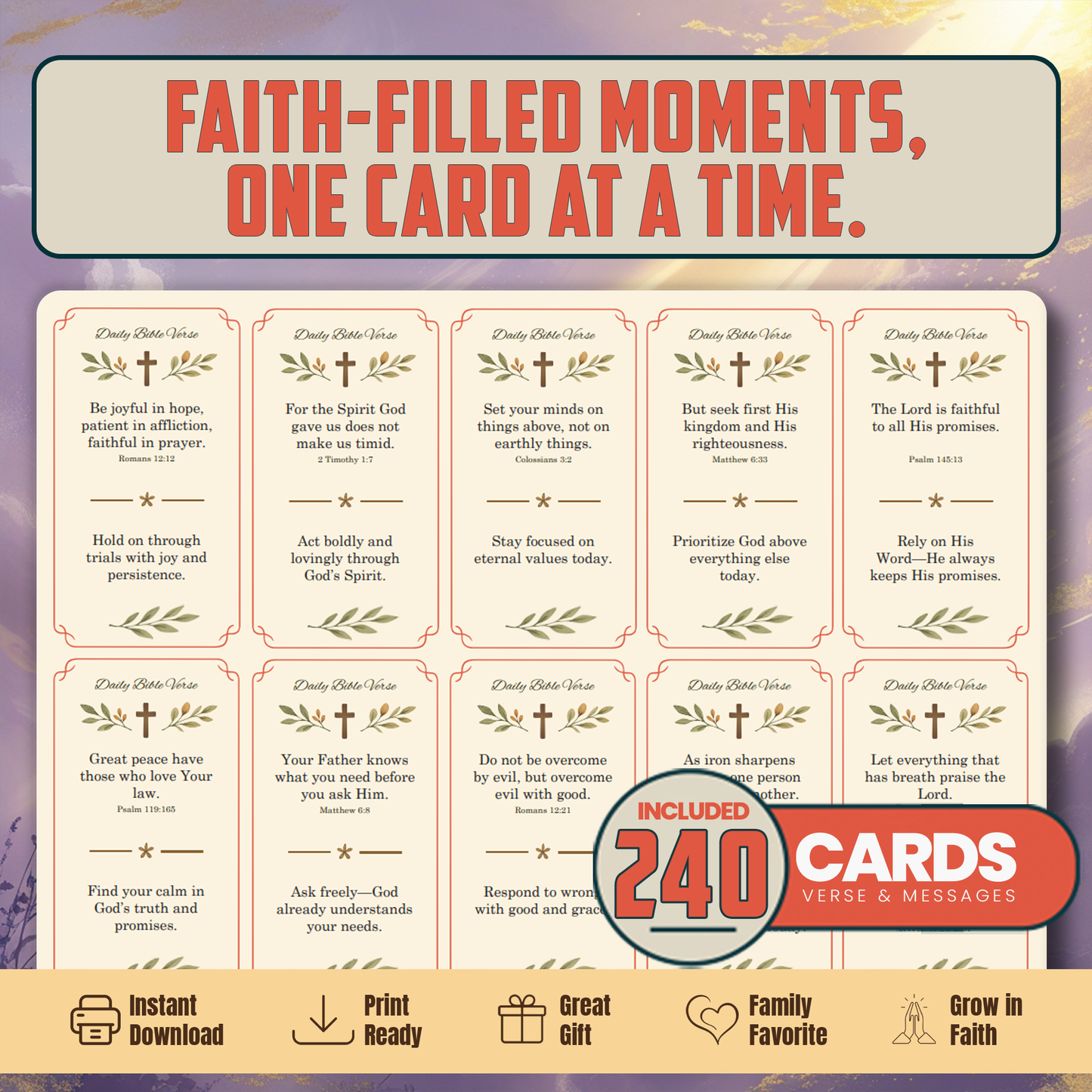240 Bible Verse Cards: Christian Inspiration, Women's Ministry (PDF)