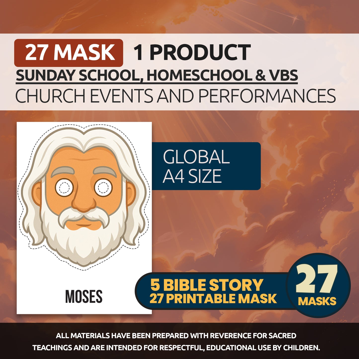 Printable Bible Character Masks Set: Sunday School Homeschool Activity (PDF Download)