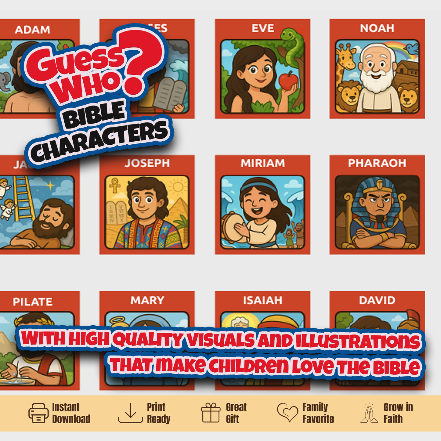 Guess Who 2.0 Bible Characters | Printable Christian Guess Who Game Inserts | Bible Heroes