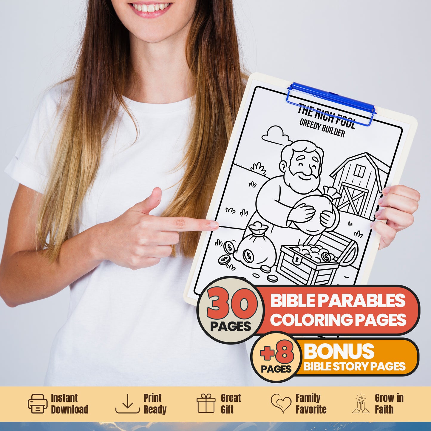 Bible Parables Coloring Book: 30 Printable Pages + Bible Story (Digital Download)