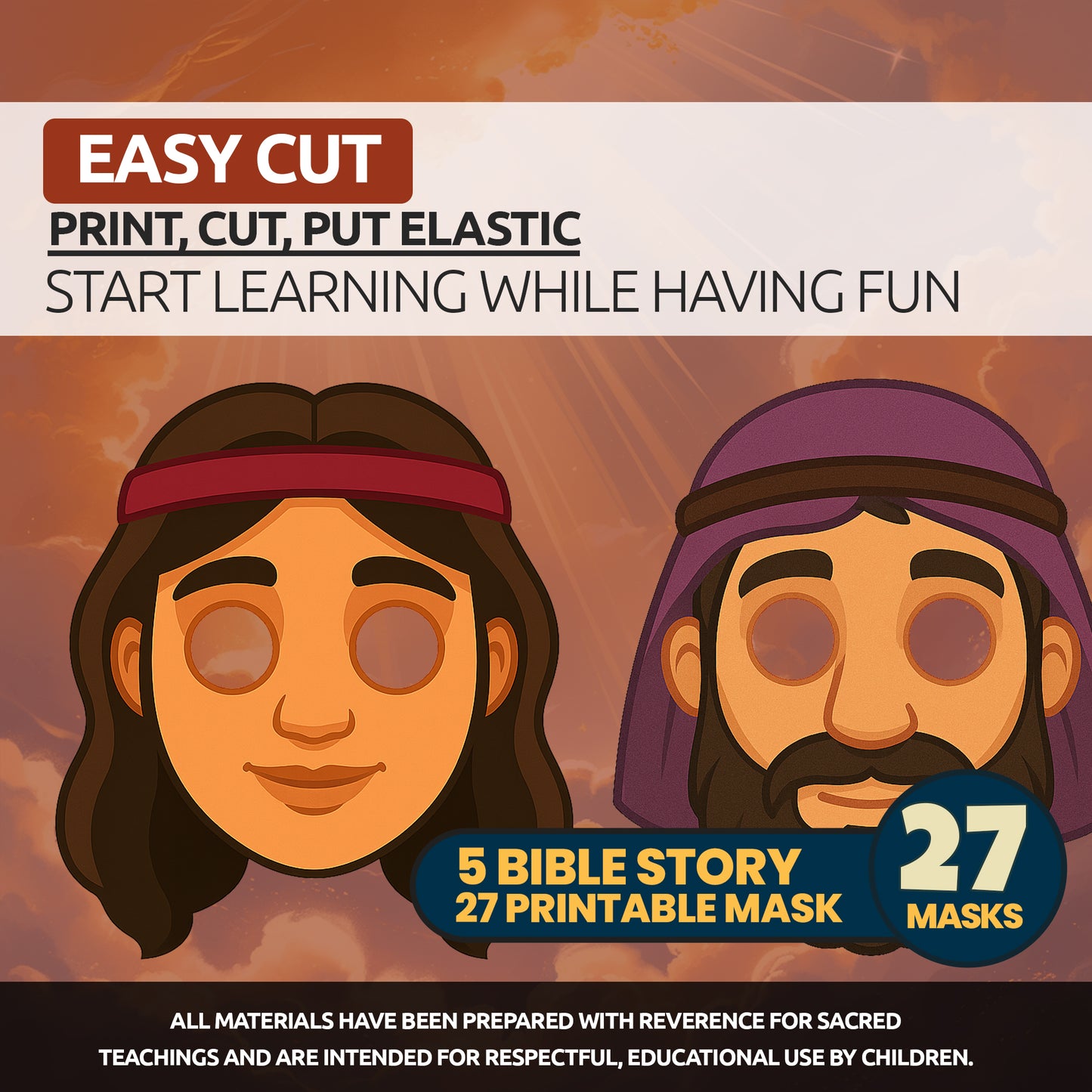 Printable Bible Character Masks Set: Sunday School Homeschool Activity (PDF Download)