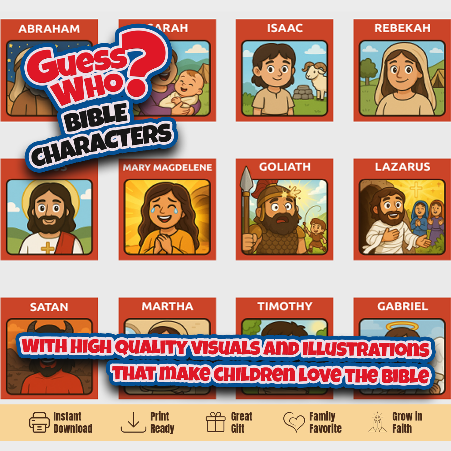 Guess Who 2.0 Bible Characters | Printable Christian Guess Who Game Inserts | Bible Heroes