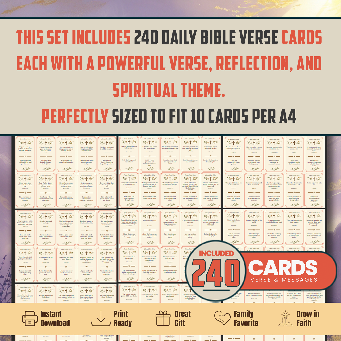 240 Bible Verse Cards: Christian Inspiration, Women's Ministry (PDF)